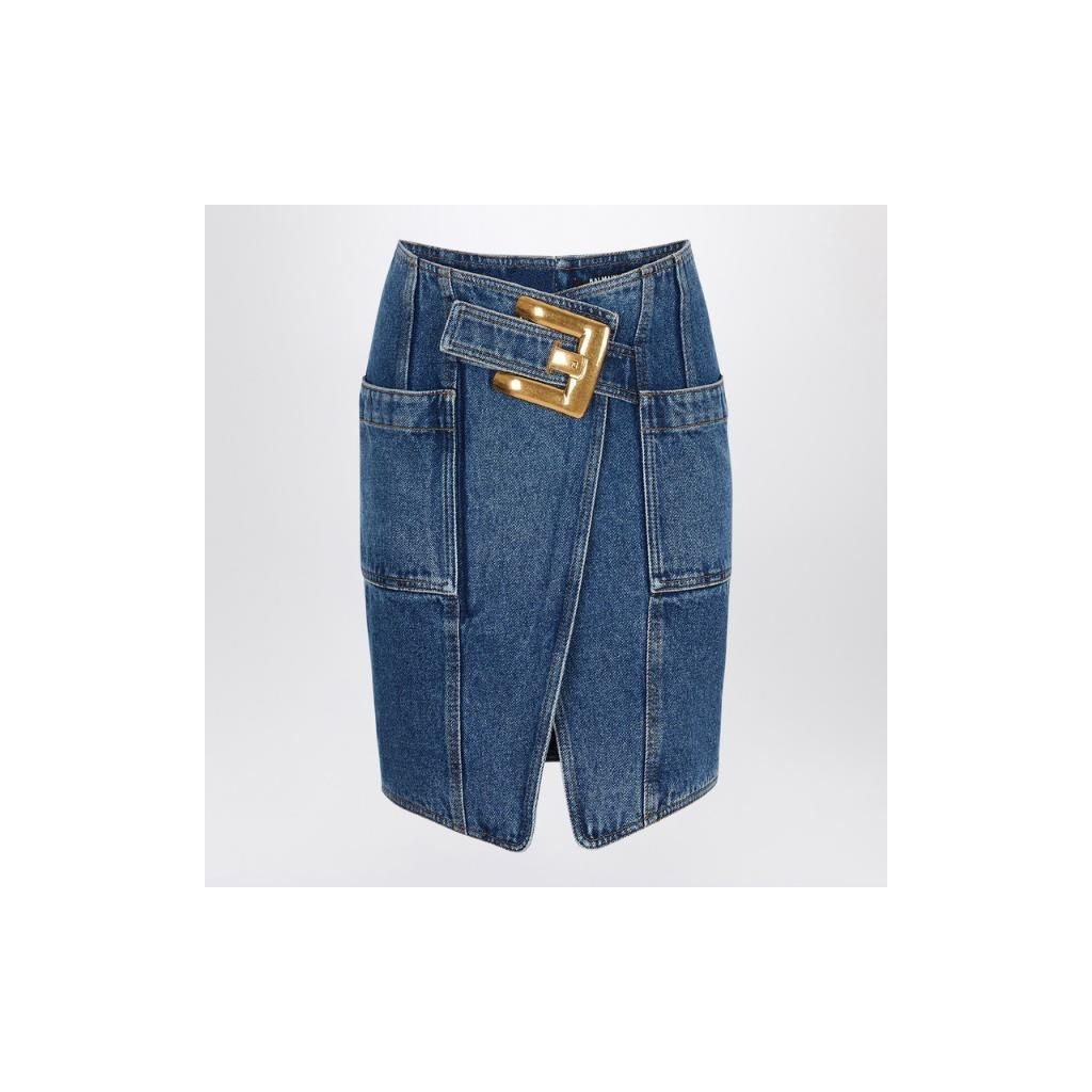 발망 Denim skirt with belt GF1LBB28DG08/XM_BALMA-6EX_108-40 Blue_이미지