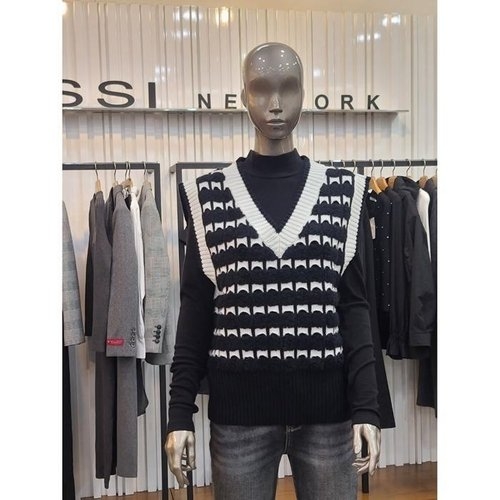 제시뉴욕 브이넥 니트베스트 MDA5NSKV6490BKM 블랙멀티 55