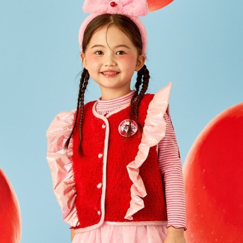 티파니 핑크 드레곤 레드 프릴 퍼 베스트 P55DAV010_이미지