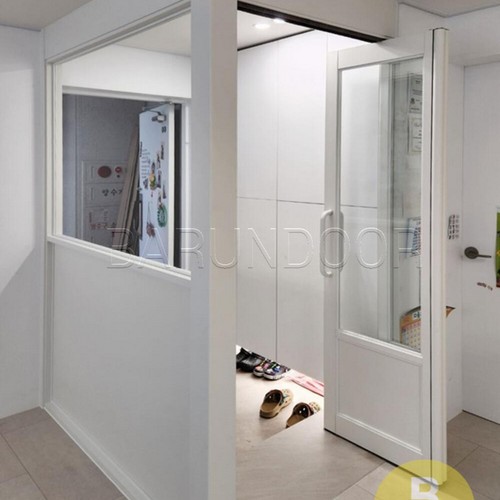 바른도어 화이트 폴딩스윙 ㄱ자 투명강화유리