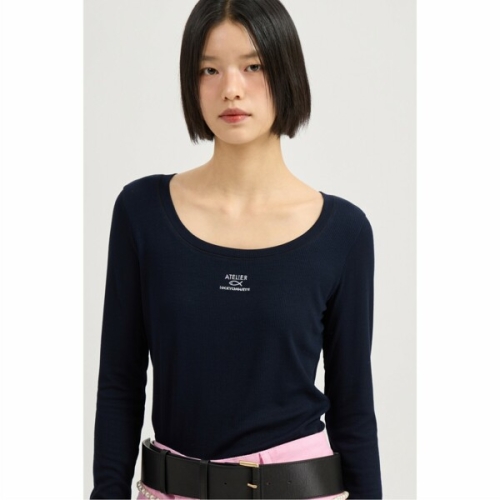 럭키슈에뜨 LUCKY CHOUETTEAtelier U-neck Ribbed Slim Fit Long Sleeve T-shirt LFT.._이미지