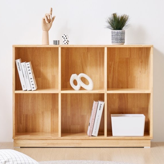 엘리브 6칸 가로형 고무나무 원목 책장 1060
