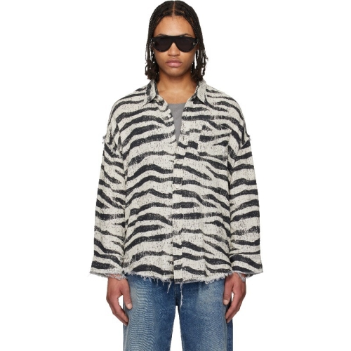 R13 남성 블랙 화이트 슈레드 심라인 셔츠 261021M192007_이미지