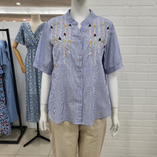 [불명] 해리앤 DP01 헨리넥 자수 스트라이프 셔츠 HOSP2712