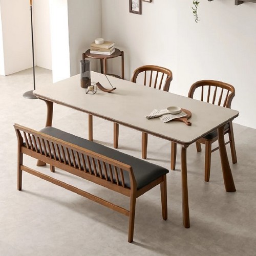 보니애가구 에스텔 포세린 세라믹 식탁 2000 (의자2개+벤치1개)_이미지