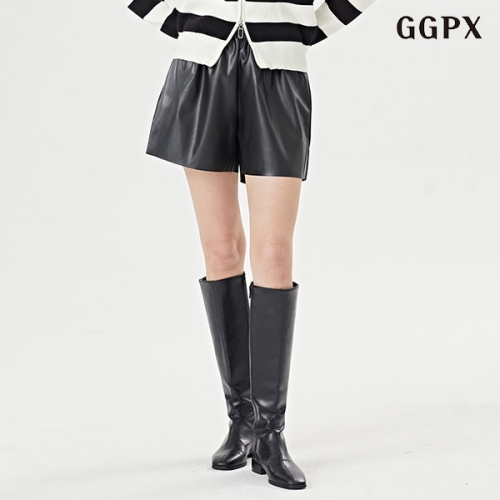  GGPX 허리 밴딩 포켓 베이직 여성 레더 숏 팬츠 GOCTA006D