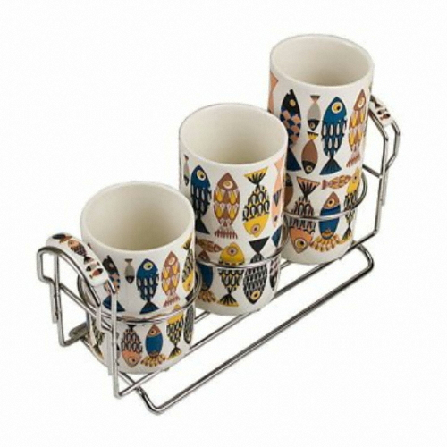 현우 HWF 블루피쉬 도자기 3단 수저통