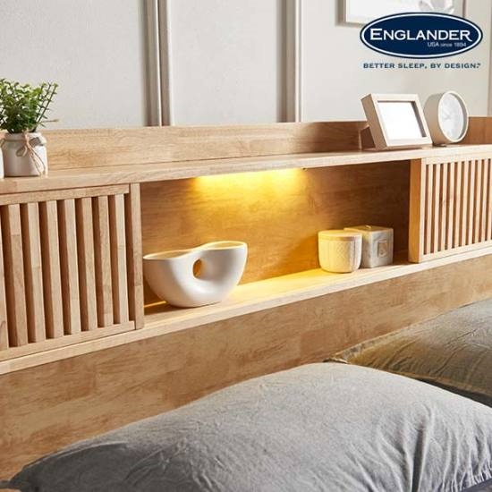 잉글랜더 클림트 슬라이딩 원목 수납 LED침대 SS (65T케미컬폼필로우탑독립)_이미지