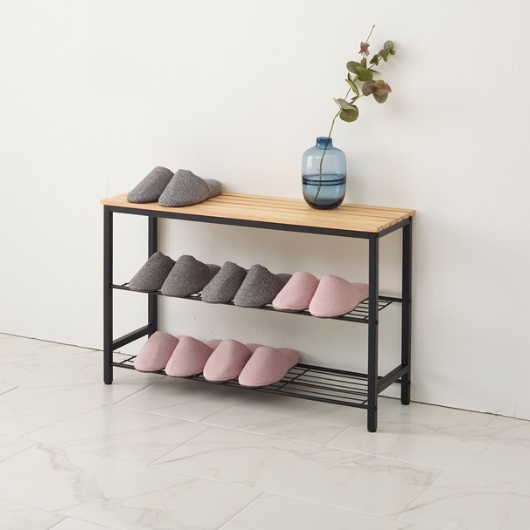 갤러리데코  칼릭스 다용도 원목 철제 3단 선반 신발정리대 800