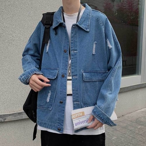 남자 데님 셔츠 빈티지 오버핏 레이어드 자켓 코디_W76549A 본상품선택 블루-XXL