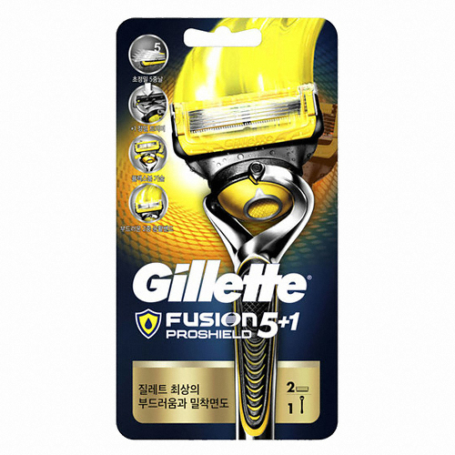 질레트 퓨전 프로쉴드 매뉴얼 옐로우 + 면도날 (면도기1개+날1개)