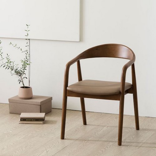 아인스미 다니엘 고무나무 원목 가죽 식탁의자_이미지