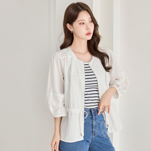 모리스커밍홈 셔링 스트링 7부소매 집업 점퍼_M2603JP001B_이미지