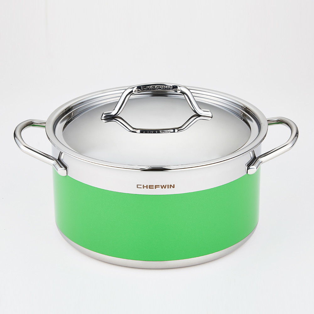 동원금속 쉐프윈 304STS 통5중 컬러 양수냄비 그린 (24cm)