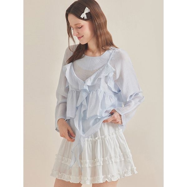 블루레이스 프릴 뷔스티에 시스루 블라우스_B6S1BL5281_이미지