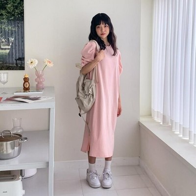 라이브쇼핑 온라인 여자 봄 캐주얼 등원룩 라운드 어깨 셔링 퍼프 원피스 003/OP18475_그린/FREE 선택완료