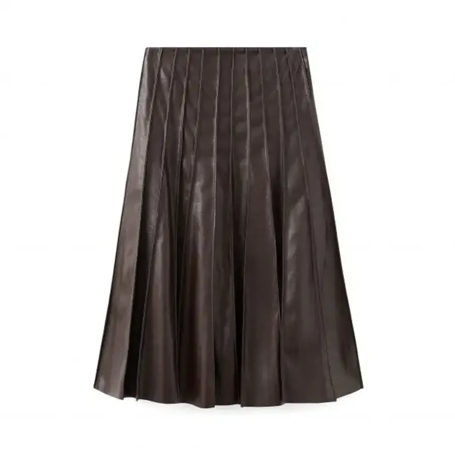 망고 달리아 플리츠 가짜 가죽 미디 스커트 7563298
