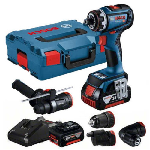 보쉬 GSR 18V-90 FC + 어댑터 4종 (5.0Ah, 배터리 2개)_이미지