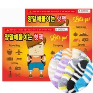 발 핫팩100 + 줄무늬 수면양말 5