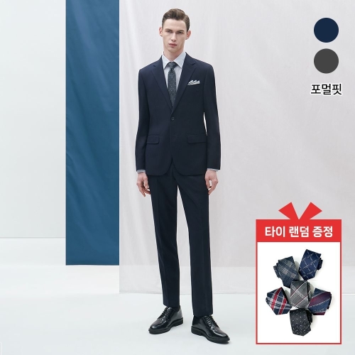 맨잇슈트 남성 솔리드 사계절 기본 수트 면접 경조사 포멀핏 정장 2종 택1 + 타이증정_이미지