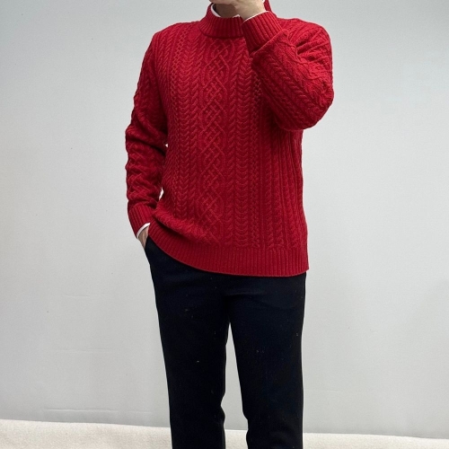 바쏘옴므 프리미엄 울 루즈핏 꽈배기 반폴라니트 WSY3WN09ARE