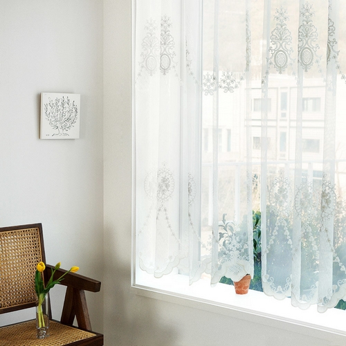 까르데코 플라워팟 레이스커튼 (창문, 2장, 135x172cm)_이미지