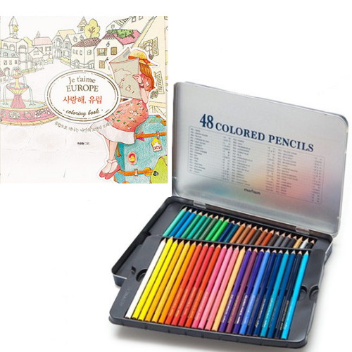 오피스존 문화 넥스프로 색연필 + 사랑해유럽 컬러링북 (48색)_이미지