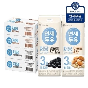 연세우유 연세두유 저당 검은콩 고칼슘 두유 190ml 48개 + 저당 아몬드 잣 두유 190ml 48개