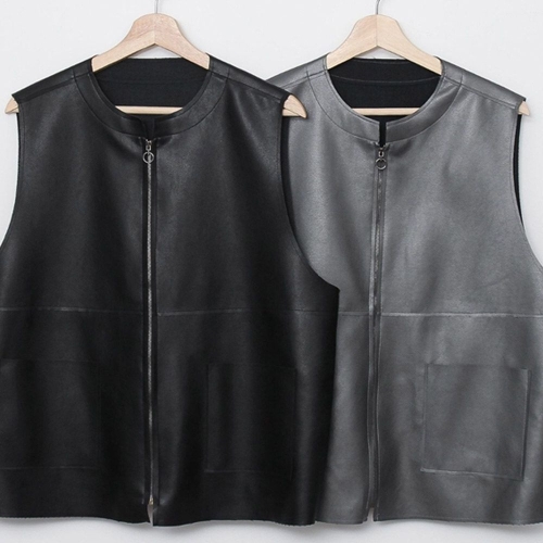 아이우먼 빅사이즈조끼 U010L503 핸들라운드레더베스트 SM_이미지