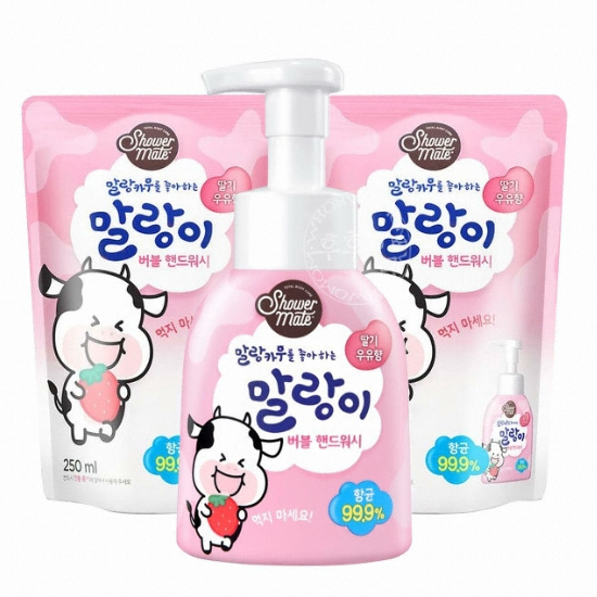 샤워메이트 말랑이 버블 핸드워시 딸기우유향 300ml+리필 250ml (본품1개+리필4개)_이미지