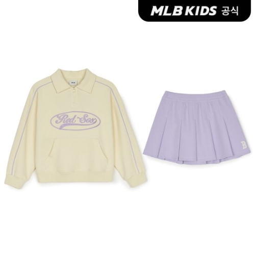 MLB MLB키즈 바시티 피케 반집업 여아 맨투맨 세트 BOS L.Beige 7FS2V0351-43NBL