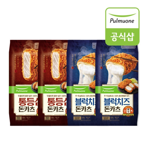 풀무원 돈카츠 2종 통등심 블럭치즈 4봉 혼합구성 통등심 돈카츠 2봉+블럭치즈 돈카츠 2봉
