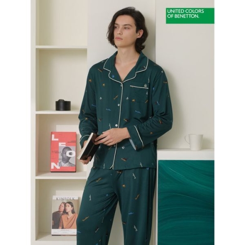 베네통 남여 공용 라이프웨어 피치기모 파자마 그린 상하의 세트 BNWPJ5O05T