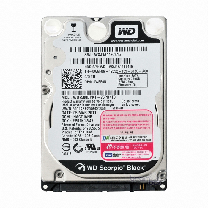 Western Digital WD MOBILE BLACK SATA2/7200/16M/노트북용 (WD7500BPKT, 750GB)