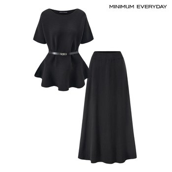미니멈 에브리데이 페플럼 골지 반팔 니트 스커트 투피스 EC2OW008D