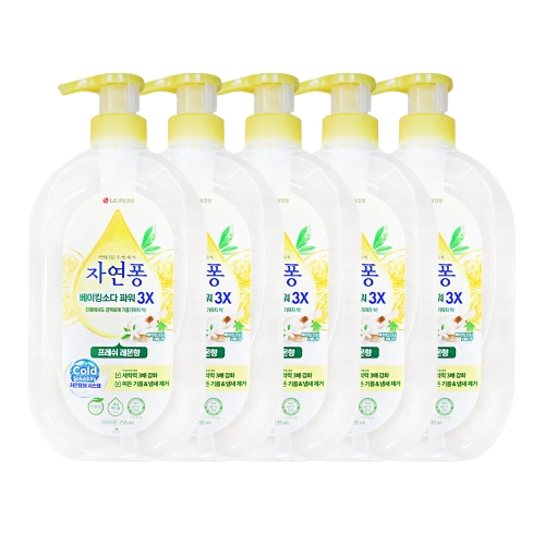 LG생활건강 자연퐁 베이킹소다 파워 3X 프레쉬 레몬향 735ml (5개)