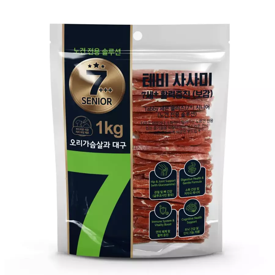 태비토퍼 테비 사사미 7세+ 활력증진 오리가슴살과대구 1kg (2개)_이미지