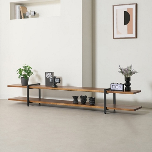 까미엘 앨비노2 2단 선반형 24T 고무나무 거실장 2400