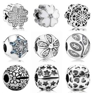 스털링 141976 크리스탈 눈송이 눈부신 데이지 앵초 꽃 클립 스토퍼 비즈 핏 팔찌 925 실버 참 주얼리_이미지