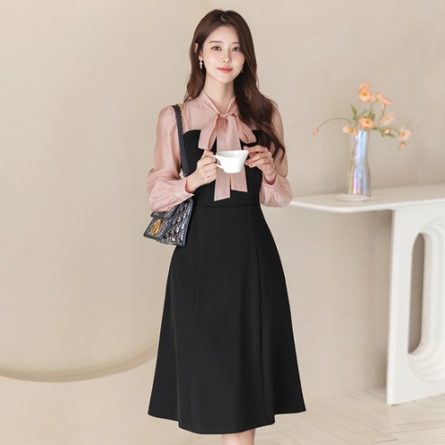 셰리 리본넥 하트라인 시스루 레이어드 원피스 빅사이즈오피스룩하객룩 CLOA-O-50 블랙 CLOA-O-50 블랙