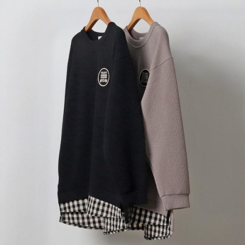 빅사이즈사랑해요 J601L312 배색패치프릴골지긴팔티 RI_이미지