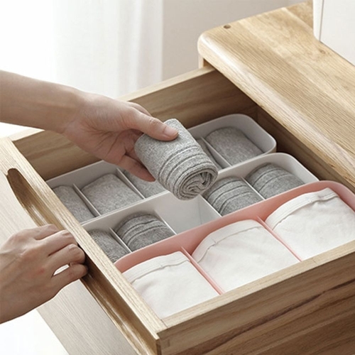 [불명] 뚜껑있는 깔끔 속옷 양말 수납 정리함 보관함 3칸 5칸_이미지