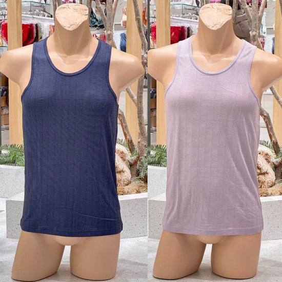 비너스 란제리 주름이 덜한 면모달 폴리 체크 남성 런닝 나시 VMVQ925 VMVQ925Z0000_이미지