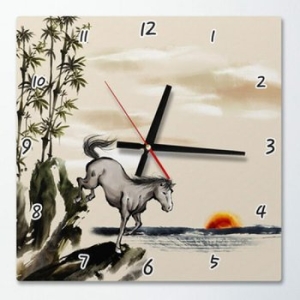 꾸밈 꾸밈 ik472-수묵화느낌의야생마_인테리어벽시계_이미지