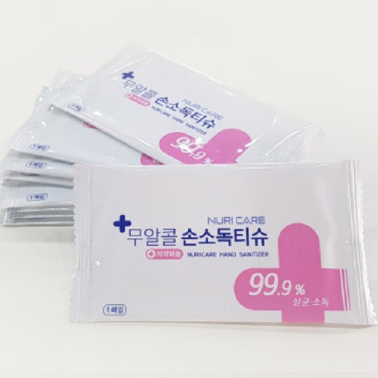 누리케어 무알콜 손소독 티슈 리필형 1매 (400팩)_이미지