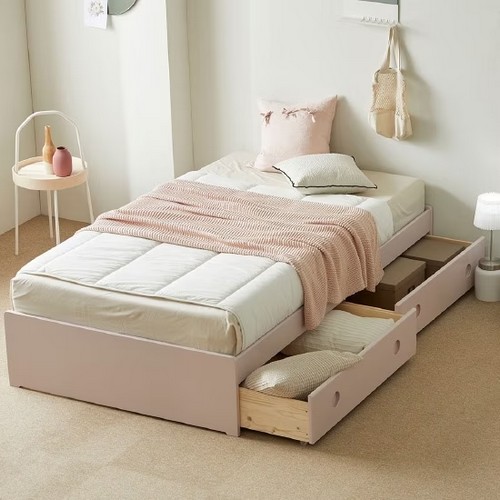 장인가구 루이 무헤드 소나무 원목 침대 SS+빅서랍2개 (매트별도)