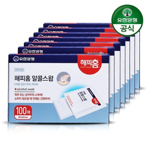서흥 유한양행 해피홈 소독용 알콜스왑 알콜솜 100매입 7개_이미지