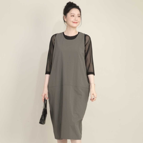 바스락 항아리 벌룬 봄 여름 민소매 롱 원피스 K09552