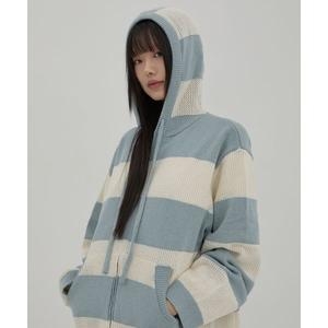 와이케이 스트라이프 스카시 후드 니트 집업 아이보리 1783705