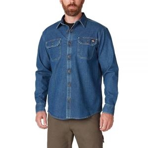 디키즈 남성용 플렉스 데님 긴소매 셔츠, 미디엄 워시, L 142758_이미지